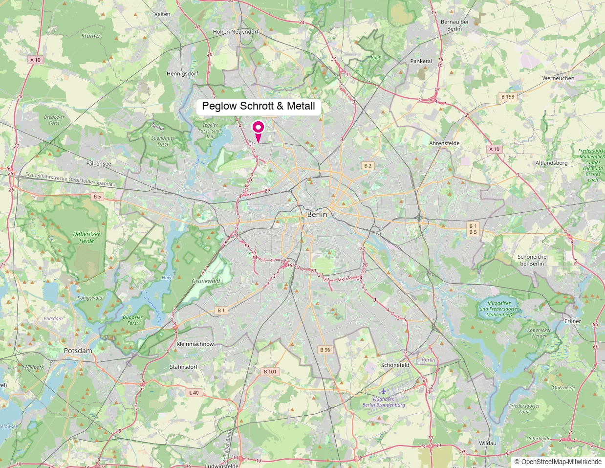 Stadtkarte von Berlin und Umgebung mit dem Standort von Peglow Schrott und Metall in Reinickendorf
